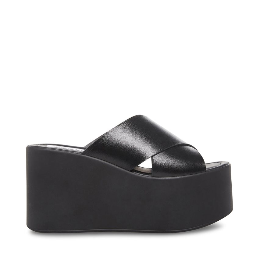 Black Steve Madden Kody Leather Women\'s Wedges | PH 8132TFL